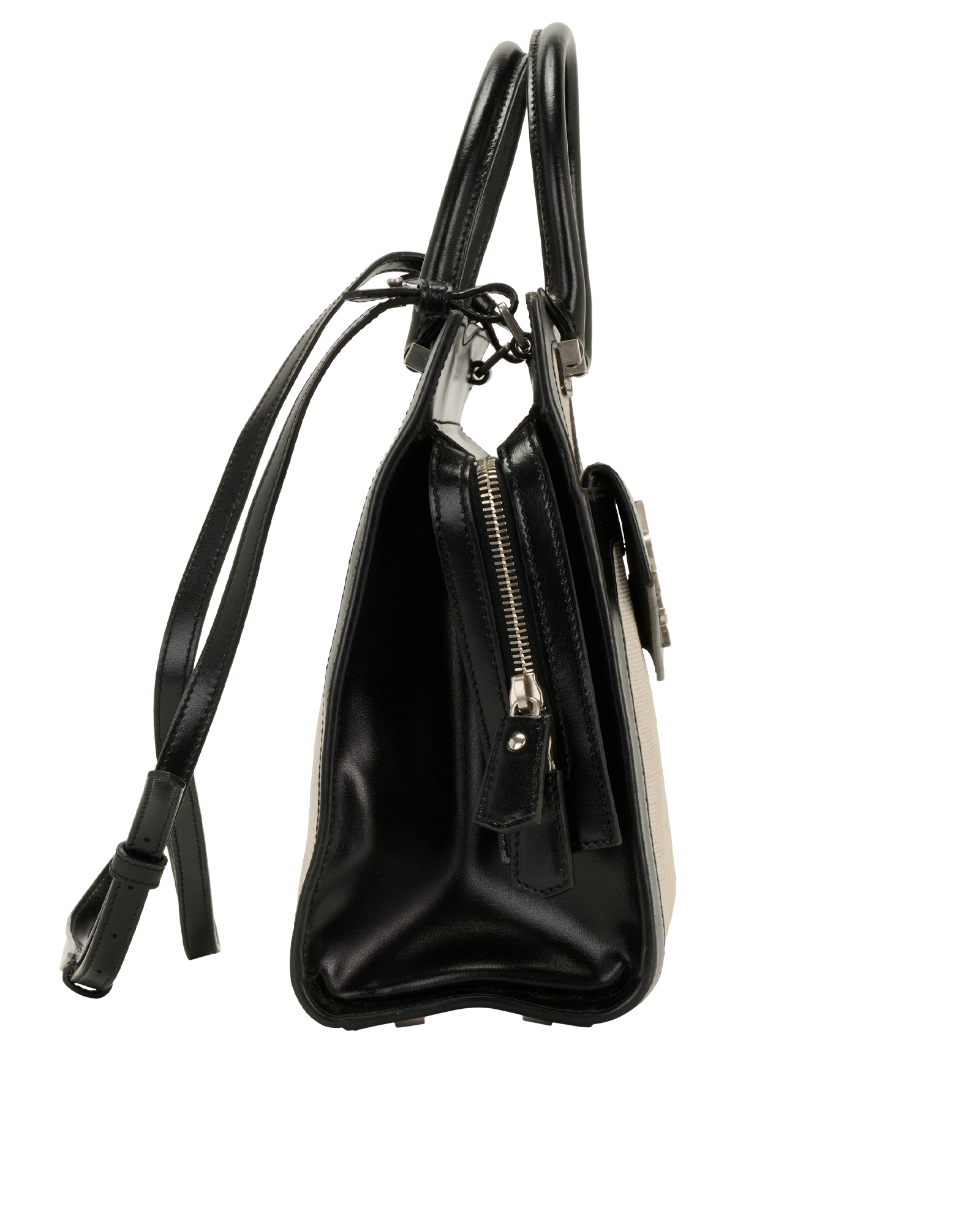 Small Uptown Tote, &pound;595, Handbags, Black/Cream, Canvas/Leather, Side view